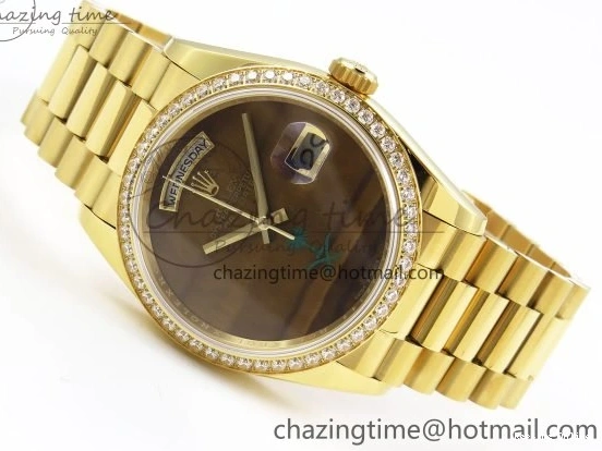 0420 WaterResistant Day Date 36 YG RAF 1:1 Best Edition Brown Oman Dial Diamonds Bezel on YG Bracelet A 1518